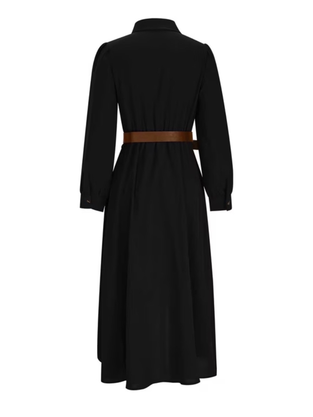 Black Button-Front Shirt Midi Dress with Brown Belt - Picture 3 of 12